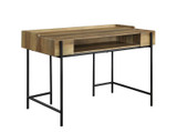 Industrial Style Metal Framed Wooden Desk with One Open Shelf, Brown and Black