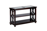 Glass Inserted Wooden Sofa/Media Table with 2 Shelves, Dark Brown