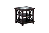 Glass Inserted Wooden End Table With 2 Shelves, Dark Brown
