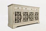 Fretwork Wooden Media Unit With Spacious Storage, Antique Cream