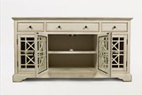 Fretwork Wooden Media Unit With Spacious Storage, Antique Cream