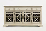Fretwork Wooden Media Unit With Spacious Storage, Antique Cream
