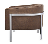 Faux Leather Upholstered Wooden Accent Chair with Metal Legs, Brown and Silver