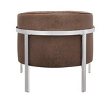 Faux Leather Upholstered Wooden Accent Chair with Metal Legs, Brown and Silver