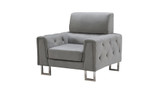 Fabric Upholstered Wooden Chair with Tufted Armrest and Steel Legs, Gray