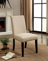 Fabric Upholstered Solid Wood Side Chair with Nail Head Trim, Pack of Two, Beige and Brown