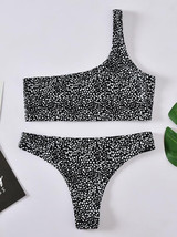 Asymmetric One-Shoulder Polka-Dot Split Bikini Swimsuit