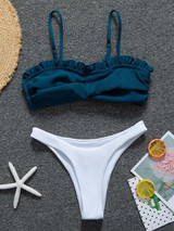 Sexy Strapless Ruffled Split Type Bikini Swimsuit