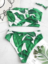 Zipper Printed Strapless Bikini Swimsuit