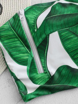 Zipper Printed Strapless Bikini Swimsuit