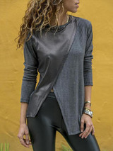 Patchwork Round-Neck Cropped Blouse Tops