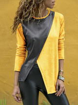 Patchwork Round-Neck Cropped Blouse Tops