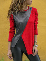 Patchwork Round-Neck Cropped Blouse Tops