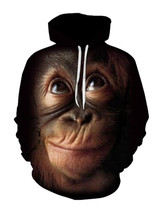 3D Monkey Printed Couple Pockets Pullover Hoodie