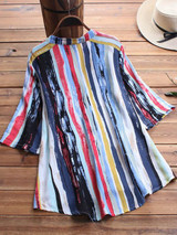 Casual Loose Striped Pocket Blouses&Shirts Tops