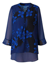 V-Neck Printed Loose Lace Chiffon Blouse