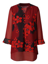 V-Neck Printed Loose Lace Chiffon Blouse