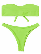 Solid Color Strapless Bandage Bikini Swimsuit