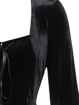 Empire Flared Sleeves Split-Joint Velvet  Midi Dresses