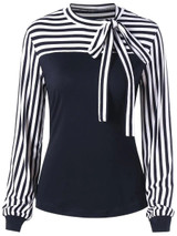 Casual Contrast Color Striped Blouses&Shirts Tops