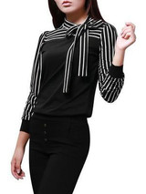Casual Contrast Color Striped Blouses&Shirts Tops
