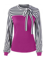 Casual Contrast Color Striped Blouses&Shirts Tops