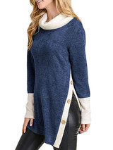 Casual Contrast Color High-Neck Blouses&Shirts Tops