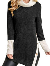 Casual Contrast Color High-Neck Blouses&Shirts Tops