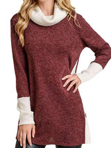 Casual Contrast Color High-Neck Blouses&Shirts Tops