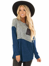 Casual Contrast Color Pocket Blouses&Shirts Tops