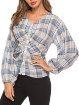 Casual Plaid Loose Blouses&Shirts Tops