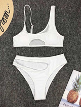 Sexy Irregular Backless Grid Split Type Bikini Swimsuit