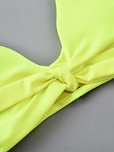 Sexy V-Neck Knotted Solid Color Split Type Bikini Swimsuit