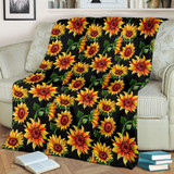 Black Autumn Sunflower Pattern Print Blanket KTSR