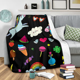 Black Girly Unicorn Pattern Print Blanket KTSR