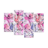 Floral Pattern Canvas Wall Art 4 Pieces Framed Wall Pictures