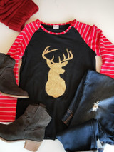 Gold Deer Mommy & Me Matching Christmas Black Raglan