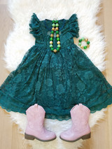 "Elizabeth" Flutter Sleeve GREEN Lace Dress