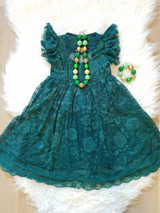 "Elizabeth" Flutter Sleeve GREEN Lace Dress