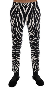 DOLCE & GABBANA  White Black Zebra Cotton Stretch Slim Pants