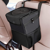 Car Trash Can with Lid and Storage Pockets