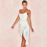 Satin Party Dress Women Skinny Elegant Dress