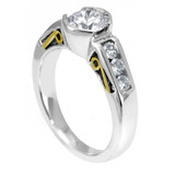 A bezel set center Engagement Ring with channel set Round Diamonds in 14K 2Tone