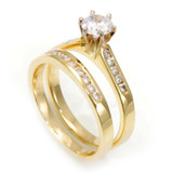 14K Yellow Gold Ring and Band with Channel Set Round Diamonds