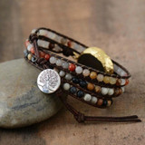3 Layer Natural Sun Jasper Stone Leather Wrap Bracelet