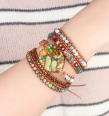 Jasper, White Turquoise & Labradorite Stone & Leather Wrap Bracelet