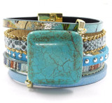 Turquoise Stone Leather Cuff Bracelet