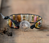 Mixed Natural Earth Stones Leather Bracelet