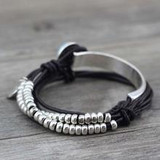 Unique Silver Beads & Leather Bracelet