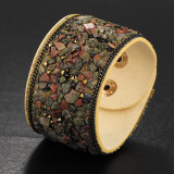 Vintage Leather & Natural Gravel Stone Cuff Bracelet